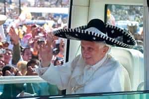 Pope Benedict XVI is gifted with a sombrero in Mexico. Mexican Driving Insurance by MexicanInsuranceStore.com