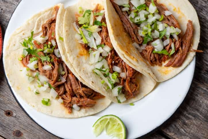 Traditional mexican beef barbacoa tacos