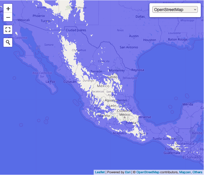 Mexico regions above 6000' elevation in white - MexicanInsuranceStore.com